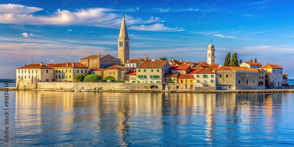 Fototapeta premium A breathtaking view of the historic skyline of Porec, a charming Mediterranean town in Istria, Croatia , Porec