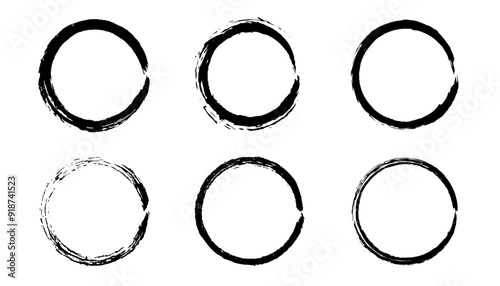 Black circle brush strokes isolated, hand drawn paint brush circle logo frame .Vector illustration