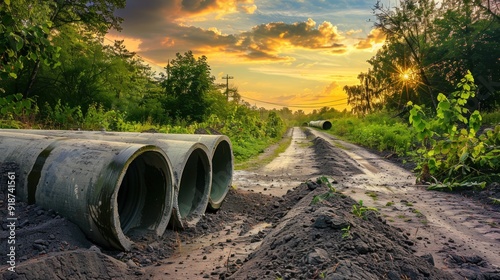 Wallpaper Mural Sunset Landscape with Concrete Pipes Torontodigital.ca