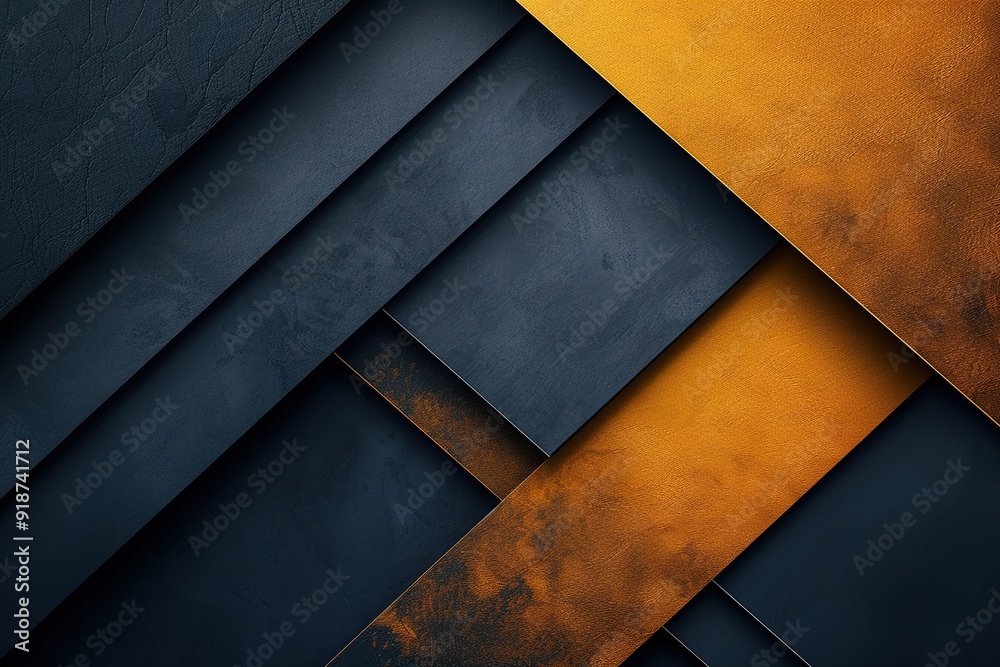 Abstract geometric pattern with dark blue and gold textured stripes.