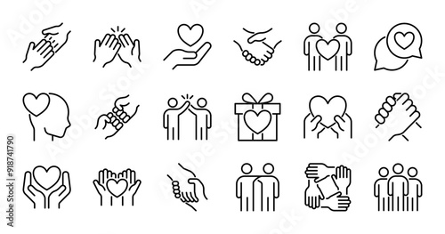 Friendship and love line icons set vector illustration. editable stroke