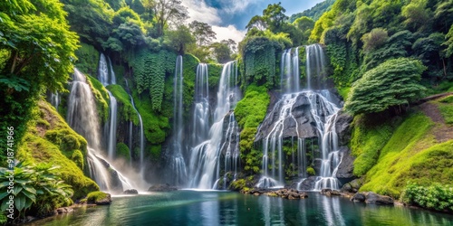 Fototapeta Naklejka Na Ścianę i Meble -  Scenic view of Banyumala waterfall in Bali Indonesia, Banyumala, waterfall, Bali, Indonesia, tropical, nature