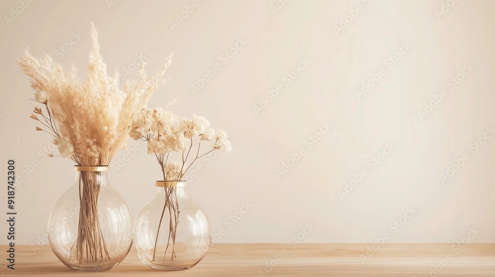 ガラスの花瓶とシンプルな花