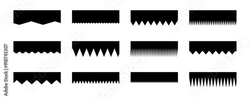 Zig zag and jagged Collection of Abstract Design Element for Top, Bottom Page Web Site. Template of Modern Dividers Shapes for Website Pictogram Set. Isolated Vector Illustration