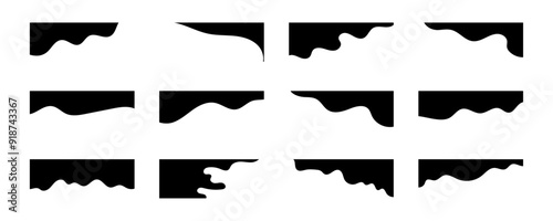 Collection of liquid header top and bottom black separator for website and app. Vector Illustration