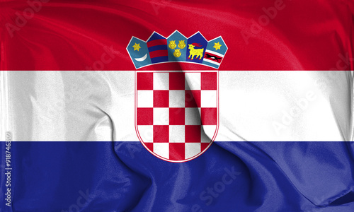 An up close view of Croatia flag flying textures