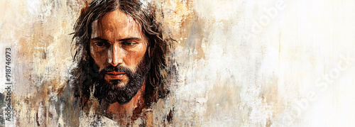 Jesus Christ in abstract painting with muted colors and soft lighting