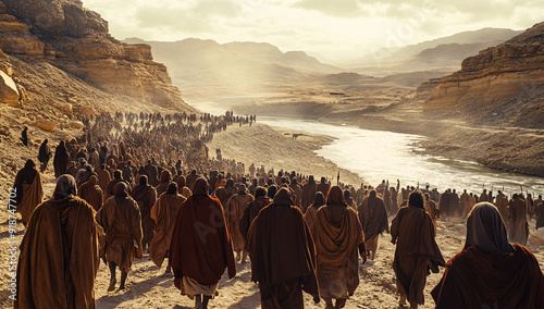 Israelites Crossing the Red Sea in Epic Fantasy Setting