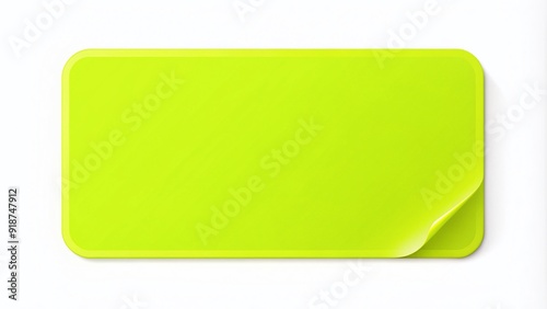 Bright fluorescent neon yellow rectangular paper sticker label with rounded corners and glossy finish isolated on a clean white background, ready for editing. photo