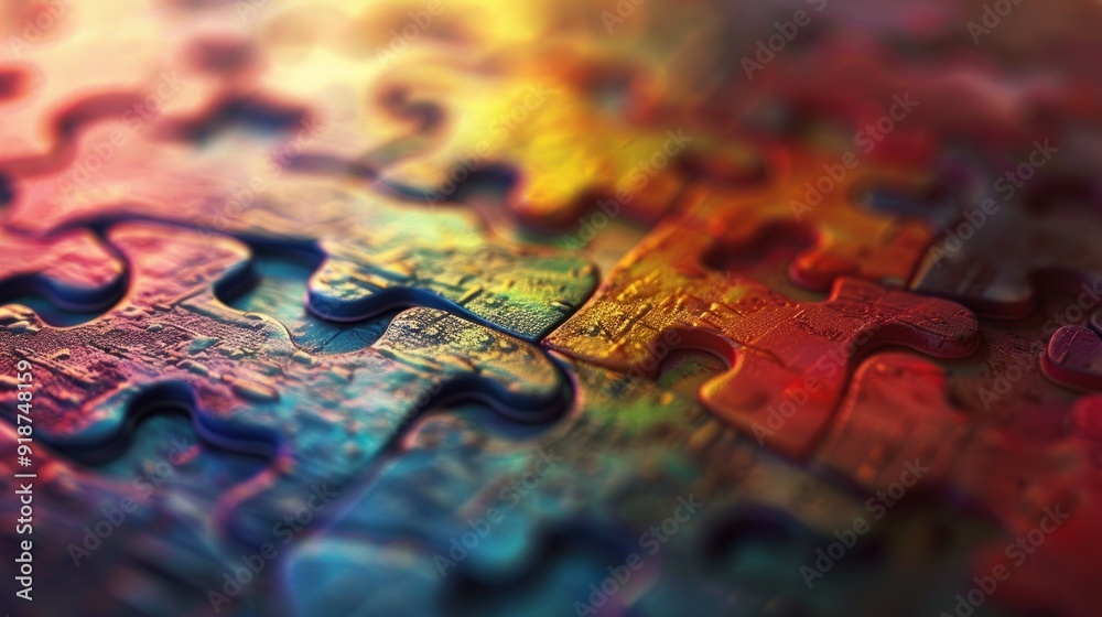 Naklejka premium Colorful Puzzle Pieces Close Up
