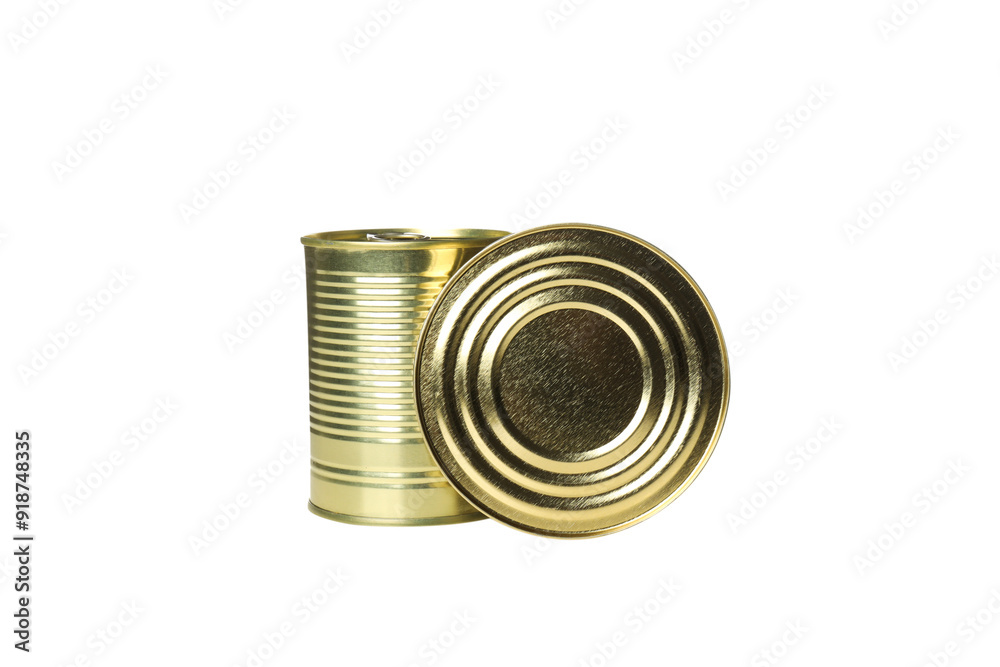 PNG, three tin cans in a gold tin, isolated on a white background. PNG, three tin cans in a gold tin, isolated on a white background.