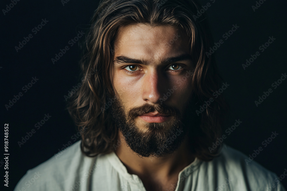 Handsome young man as Jesus Christ on black background. Handsome young man as Jesus Christ on black background.