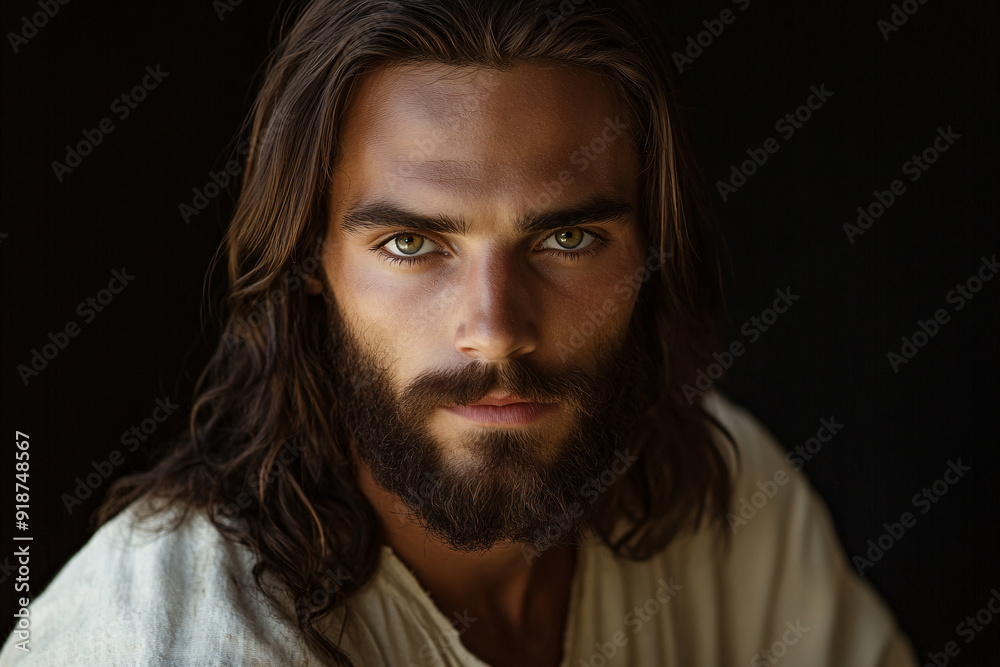 Handsome young man as Jesus Christ on black background. Handsome young man as Jesus Christ on black background.