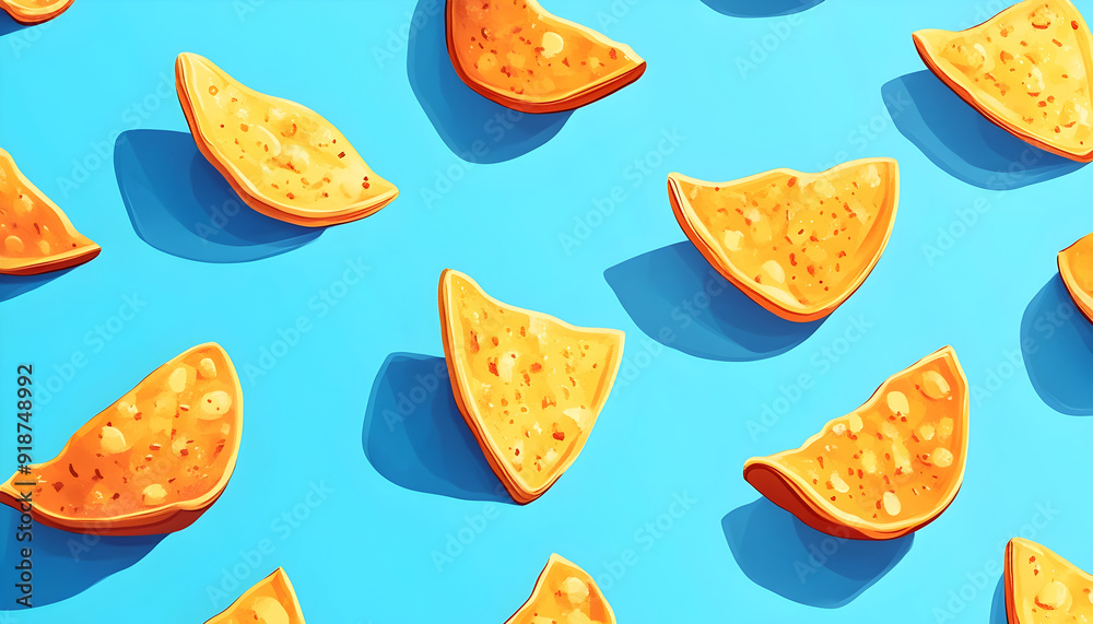 Illustration of crisps over a blue background