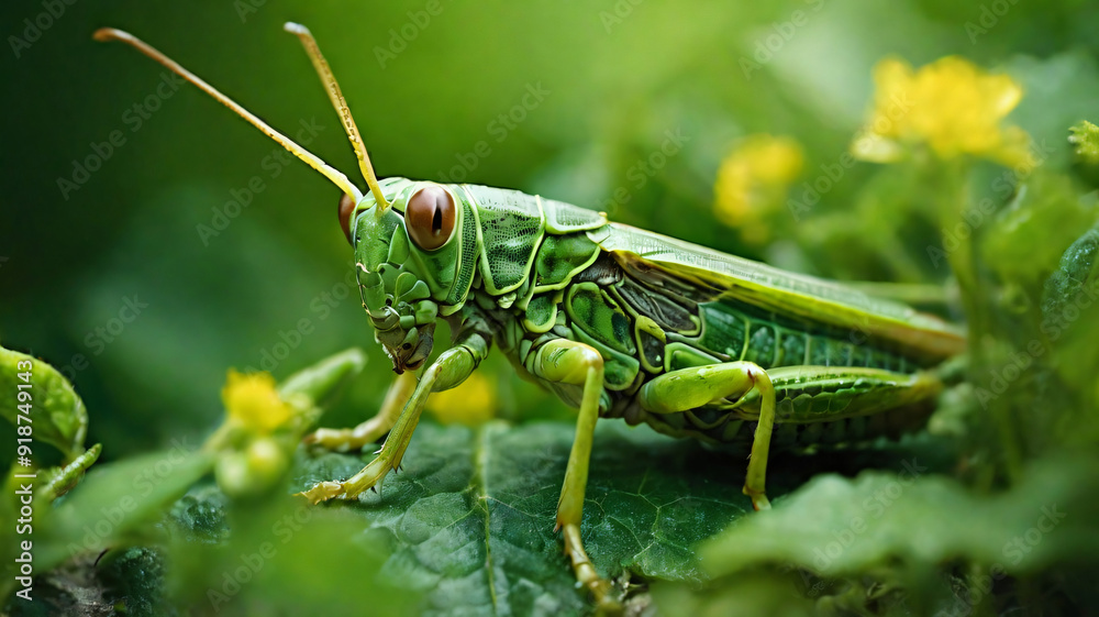 Green grasshopper in the wild with green blur background Green grasshopper in the wild with green blur background