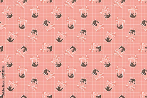 Boba tea drink cute design repeat pattern