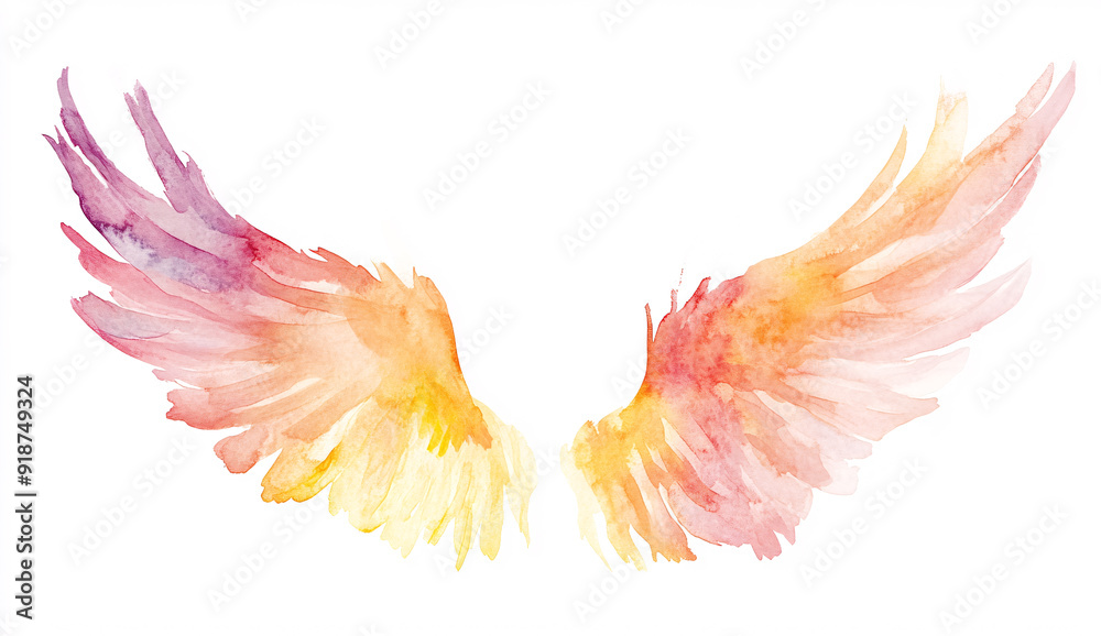 Obraz premium Abstract watercolor angel wings with a minimalist white background.