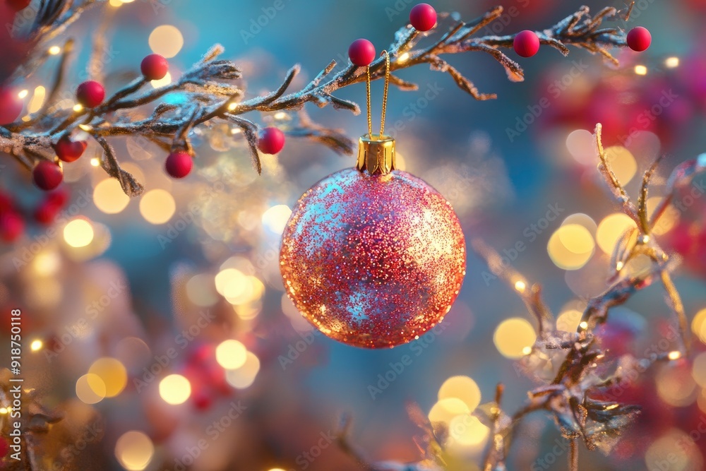 Obraz premium merry christmas decoration, high detail, split gradient colors background, golden hour glow , ai