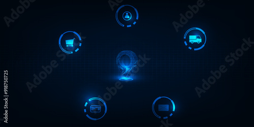 Vector illustrations of futuristic location icon pin.Business strategy and digital communication concepts.
