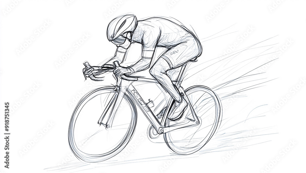 Dynamic Line Drawing of Cyclist on Bike in Motion Dynamic Line Drawing of Cyclist on Bike in Motion
