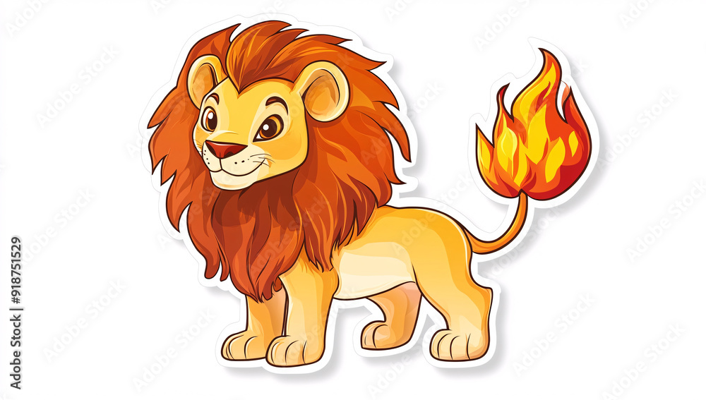 Cute cartoon lion with fiery tail, watercolor style illustration. Cute cartoon lion with fiery tail, watercolor style illustration.
