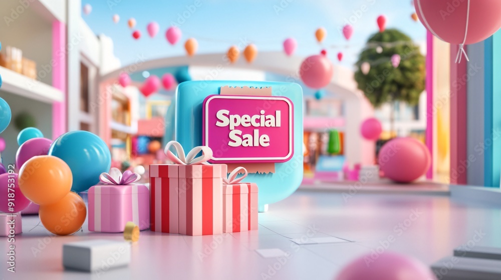 Special sale sign with gift boxes and balloons Special sale sign with gift boxes and balloons
