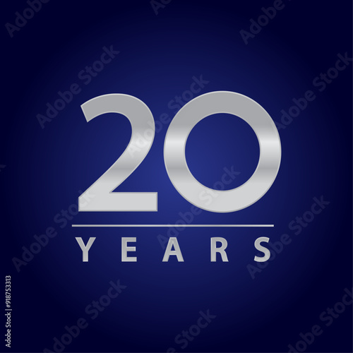 20 years silver logo for celebration events, anniversary, commemorative date, weddings.