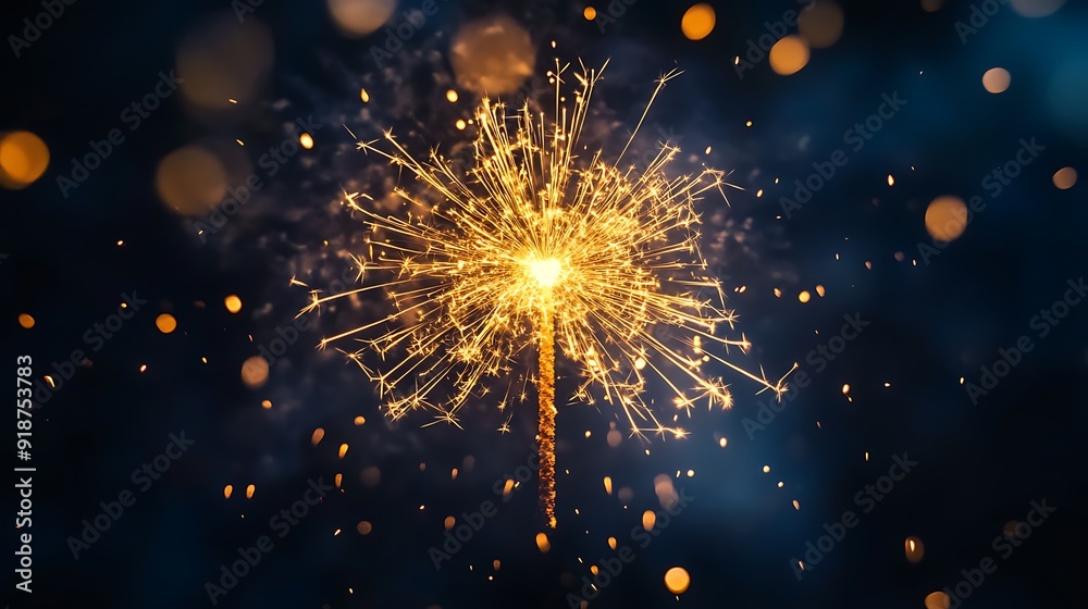 Fototapeta premium Abstract orange gold color glitter background with fireworks, Christmas event, new year event, 4th of July event and blur milky way background