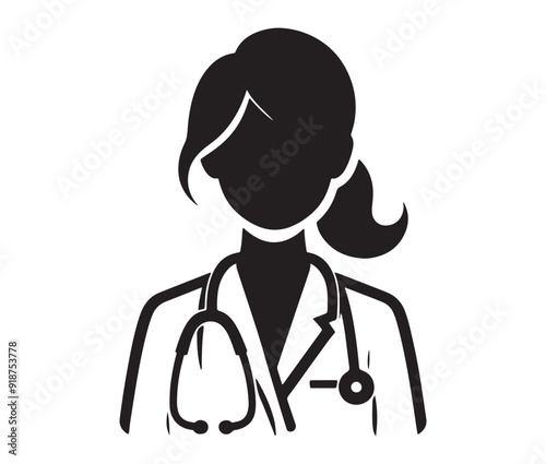 women doctor and nurse icons silhouette white background vector illustration