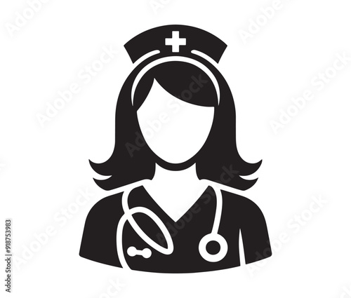 women doctor and nurse icons silhouette white background vector illustration