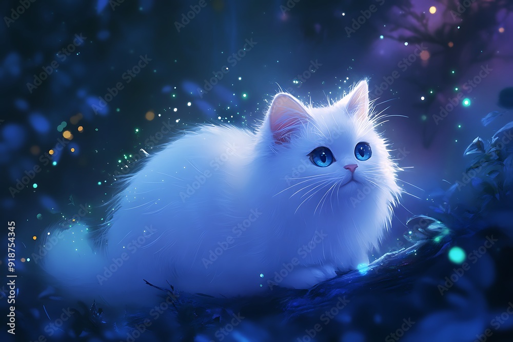 Fototapeta premium Illustration of cat in the forest.