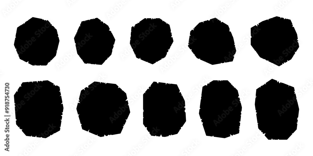 Set of rough torn paper isolated on white background. Black silhouette shapes with ragged edges Set of rough torn paper isolated on white background. Black silhouette shapes with ragged edges