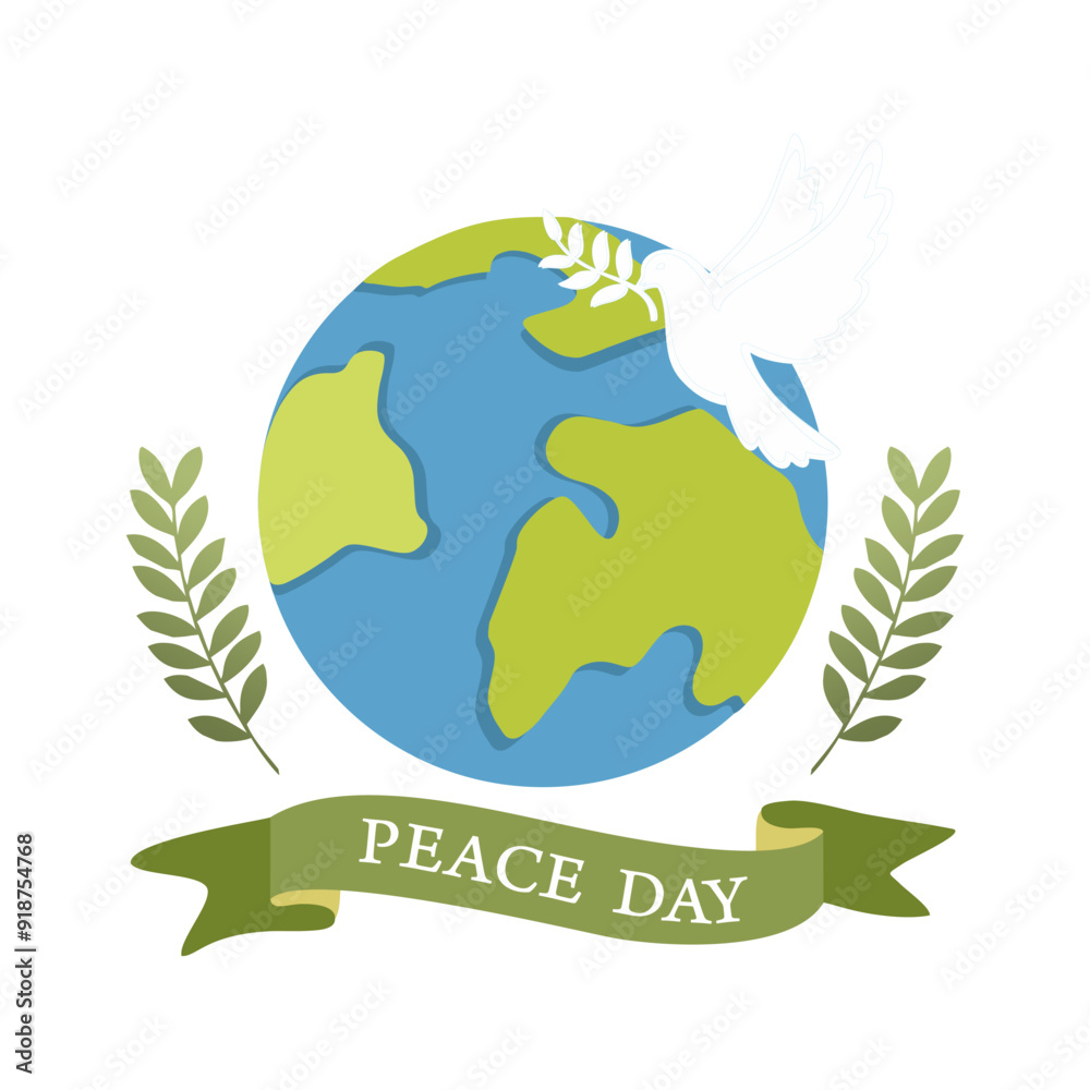 green planet earth, world peace symbol, globe with doves and wreath green planet earth, world peace symbol, globe with doves and wreath