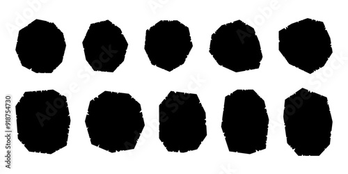 Set of rough torn paper isolated on white background. Black silhouette shapes with ragged edges
