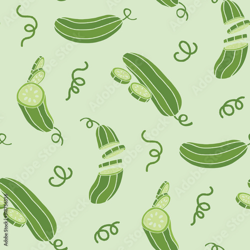 Cucumber Spiral Tendril Seamless Pattern illustration Design
