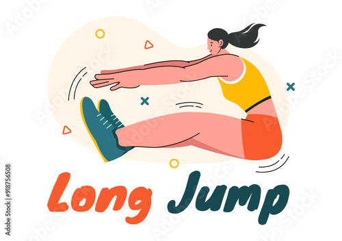 Vector Illustration of an Athlete Performing a Long Jump in a Sand Pit in Sports Championship Themes in Flat Style Cartoon Background