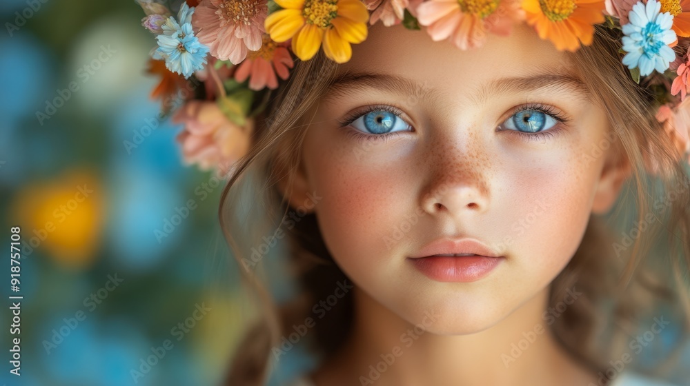 a closeup portrait of a young girl with an elaborate floral crown symbolizing purity and nature ideal for brands focused on natural products wellness or environmental awareness a closeup portrait of a young girl with an elaborate floral crown symbolizing purity and nature ideal for brands focused on natural products wellness or environmental awareness