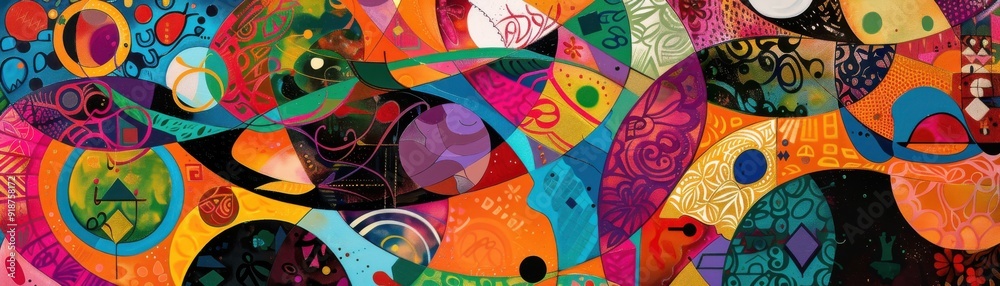 Fototapeta premium A vibrant abstract artwork featuring colorful shapes and dynamic patterns that evoke energy and creativity.