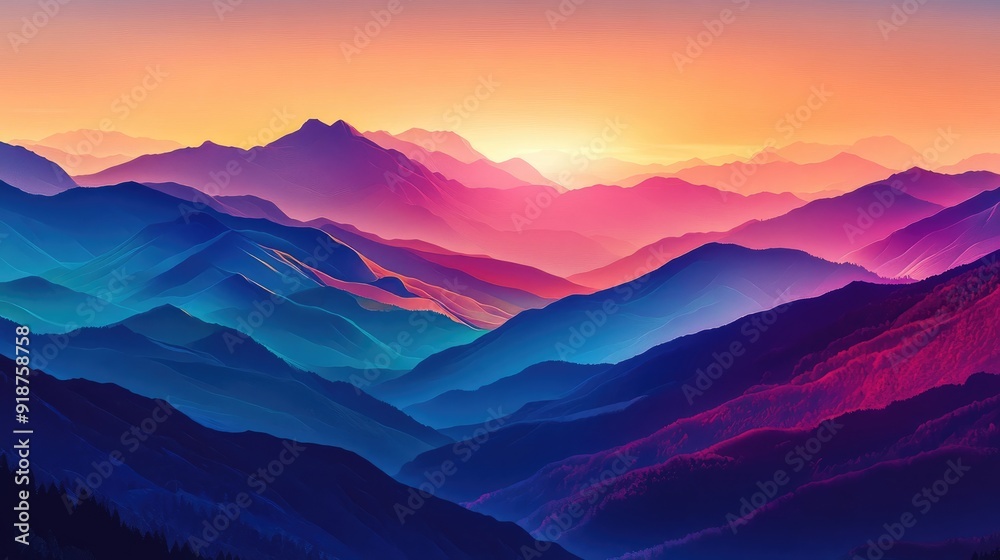 Obraz premium Colorful Mountain Ranges at Sunset