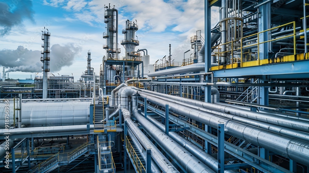 Industrial Complex: A Network of Pipes and Towers Industrial Complex: A Network of Pipes and Towers