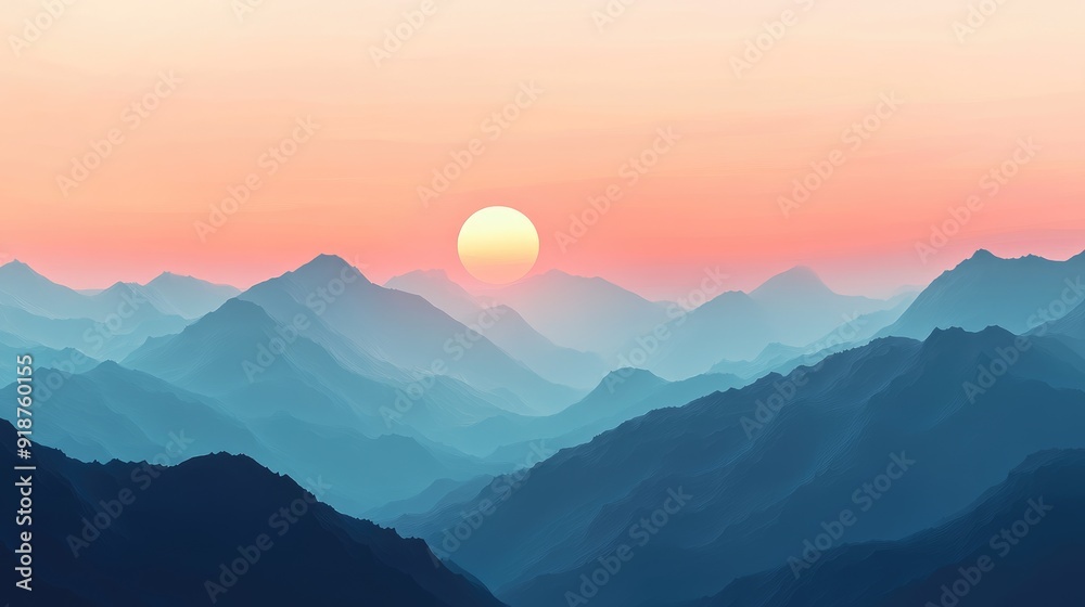 A Sunset Over a Mountain Range with a Clear Sky A Sunset Over a Mountain Range with a Clear Sky