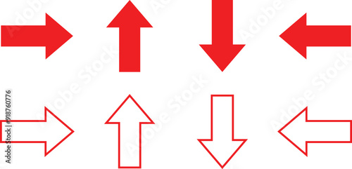 set of red arrow direction symbol. stroke outline red arrow direction symbol vector illustration.