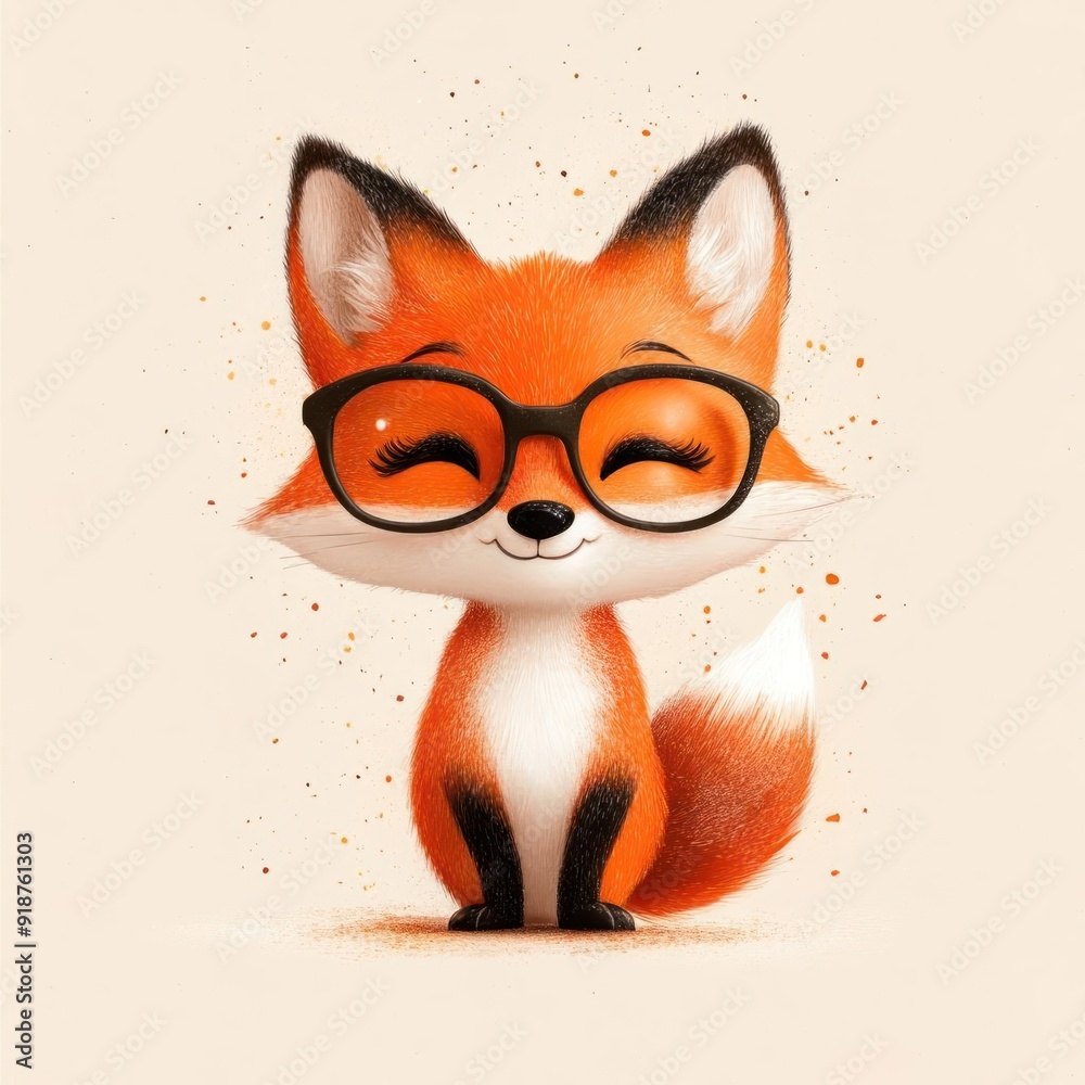 Cute cartoon fox wearing glasses and smiling.