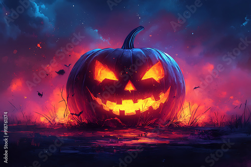 bright and colorful Halloween pumpkin and Trick or treat illustration, wallpaper or poster