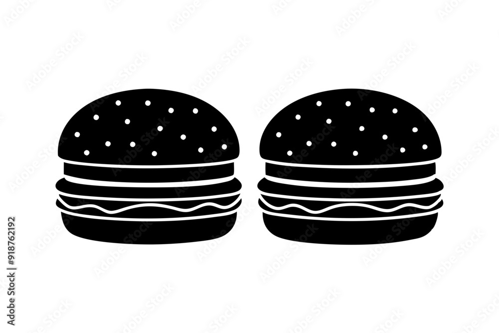 Hamburger vector silhouette, burger icon vector, Fast food silhouette vector illustration
Hamburger vector silhouette, burger icon vector, Fast food silhouette vector illustration