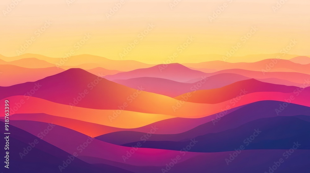 Abstract Landscape with Vivid Gradient Sunset Over Mountains Abstract Landscape with Vivid Gradient Sunset Over Mountains
