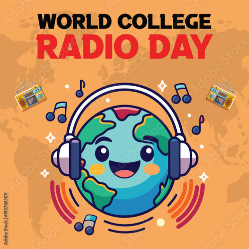 World College Radio Day Creative Social Media post and Print Illustration