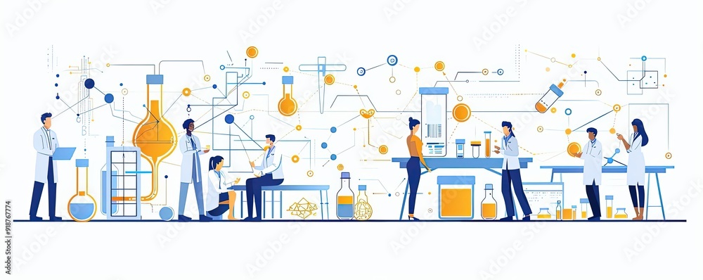 Biotech breakthroughs, healing technologies, flat design illustration Biotech breakthroughs, healing technologies, flat design illustration