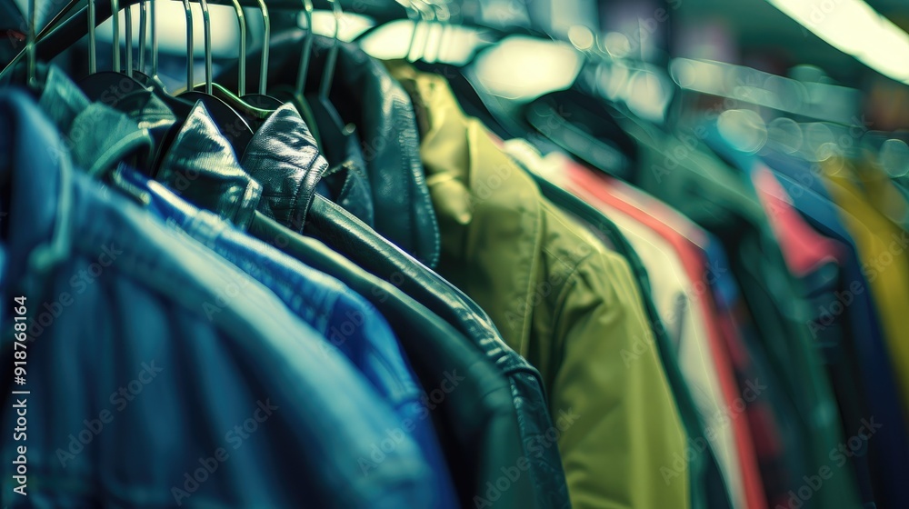 A Row of Clothes Hanging on Hangers in a Shop A Row of Clothes Hanging on Hangers in a Shop