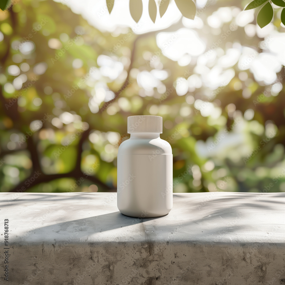 Pharma bottle mockup on a light natural stone surface Pharma bottle mockup on a light natural stone surface